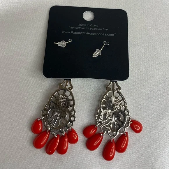 Paparazzi Earring / Fruity Tropics / Red - Picture 3 of 7